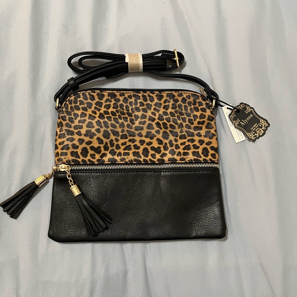 Leopard Print and Black Crossbody Bag